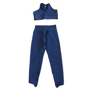 Booty by Brabants Dark Blue Two Piece Workout Set Bra Top Leggings Size Small
